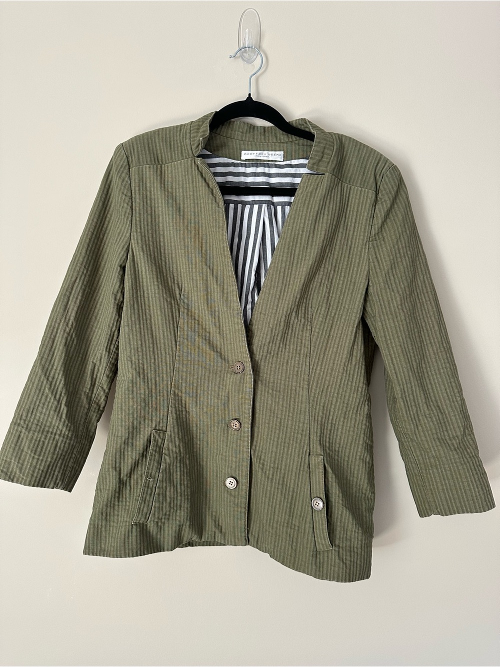Geoffrey Beene Sage Green Pinstripe Blazer - Chic Preppy Minimalist M/L